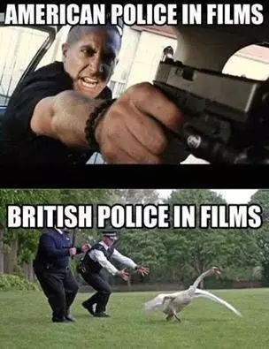 搞笑到會讓你不怕星期一開工的24張「超扯爆笑亂搞照」~~1. 電影裡的美國警察 vs. 英國警察 